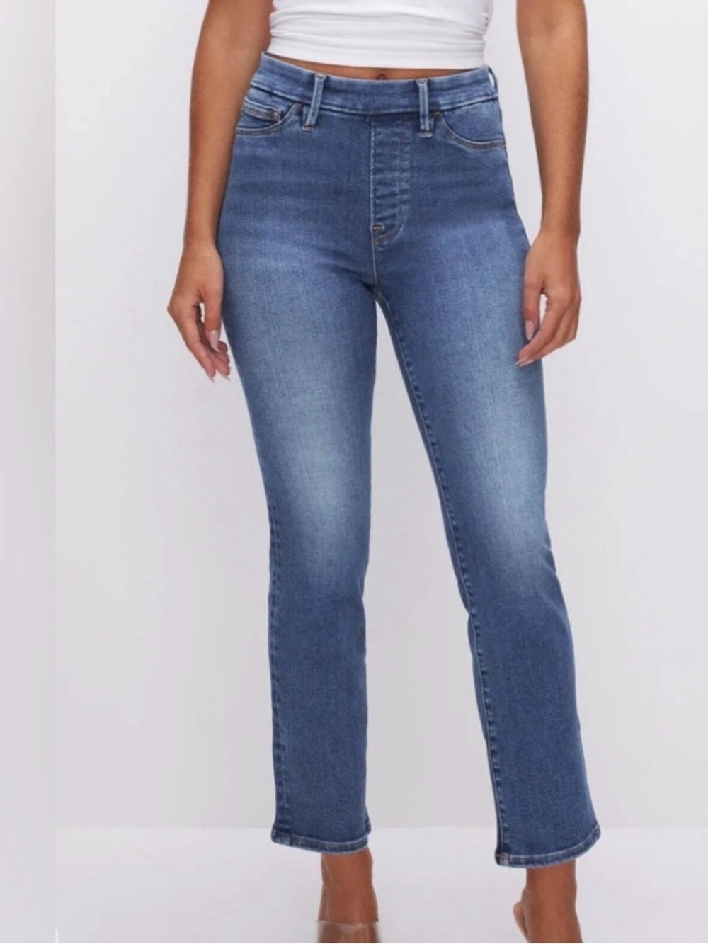 Good American Large Women’s Pull On Straight Blue Jeans Stretchy Pants